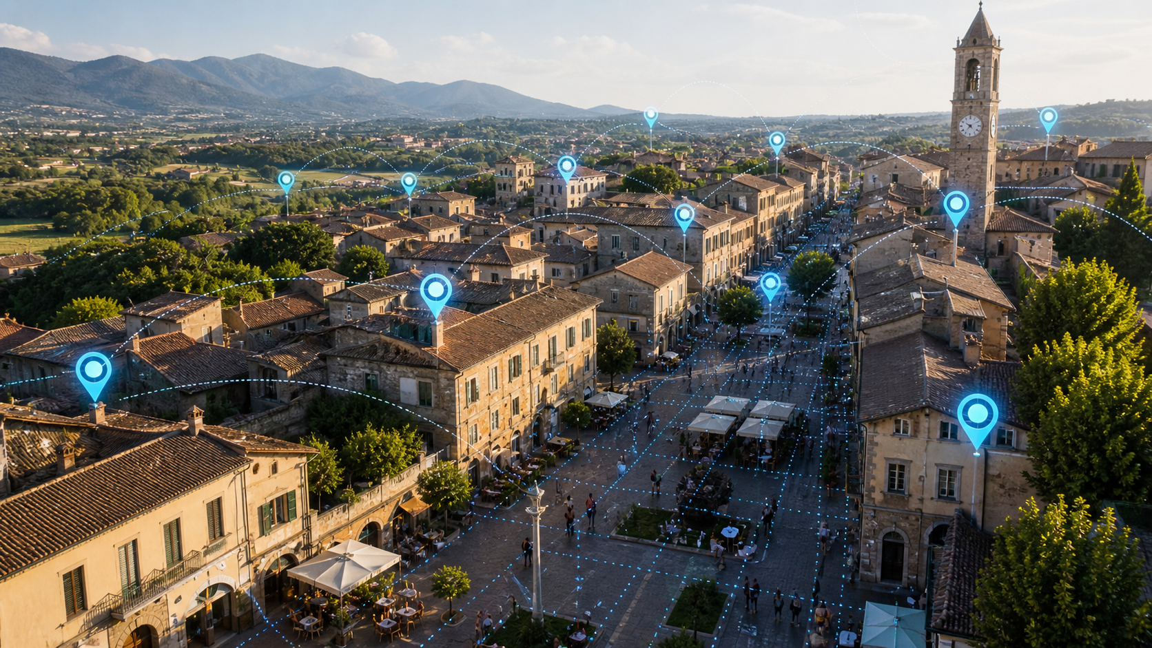 Vista di un centro italiano con punti di copertura locale