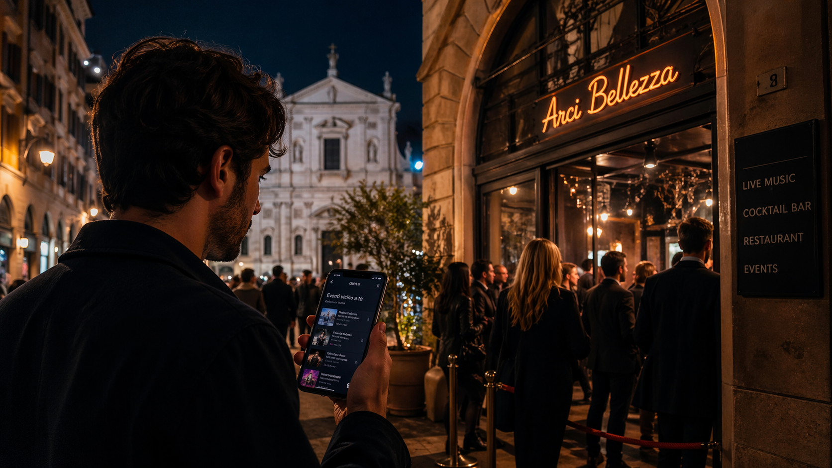 Una persona consulta gli eventi Qivlo vicino a lei